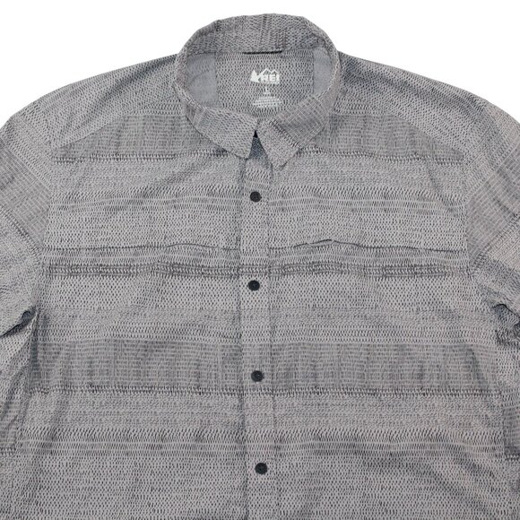 REI CO-OP Mens Size Large Gray Vented Geometric Print Fishing Hiking Camp Shirt - Picture 4 of 9